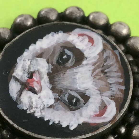 Handpainted Ferret Pendant Silvertone Metal Long Pet Artisan Danglers Polecat - Picture 11 of 11
